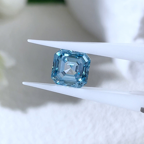 Warna Biru Fancy Asscher Cut CVD Lab Grown Diamond dengan IGI