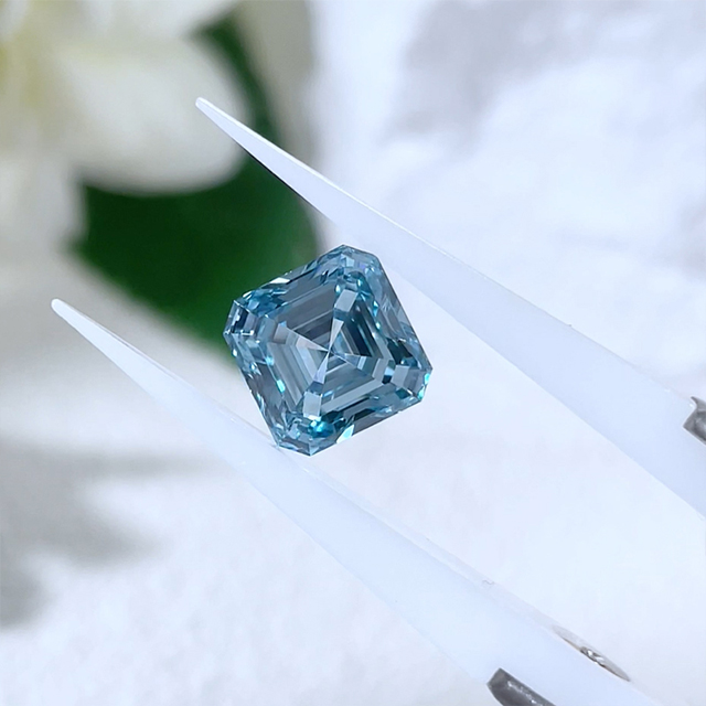 Warna Biru Fancy Asscher Cut CVD Lab Grown Diamond dengan IGI